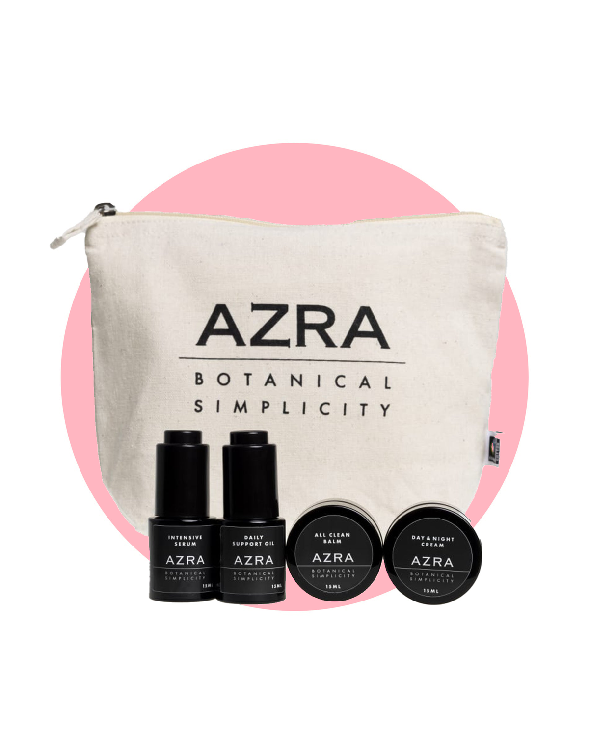 AZRA Travel Essentials – putni i poklon set 4 × 15 ml na ružičastoj podlozi