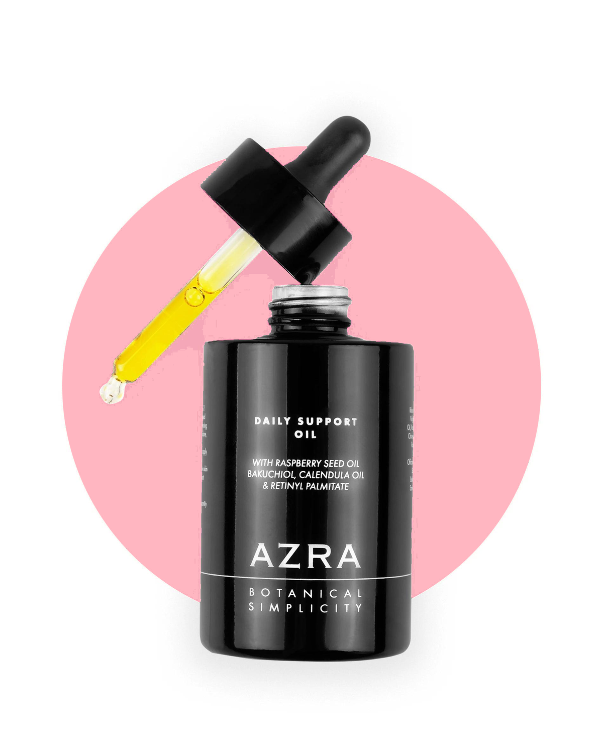 AZRA Daily Support Oil – ulje s bakuchiolom 50 ml na ružičastoj podlozi